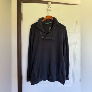 NWOT Orvis blue hooded sweater asymmetrical 3 button collar - XL